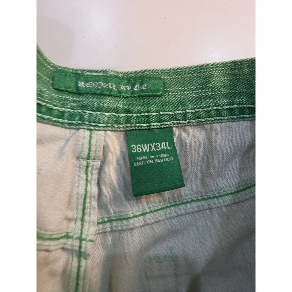 Men’s Royal Blue Jean Company Green Twill Denim Pants 36x34 Baggy Skater 90s Y2K